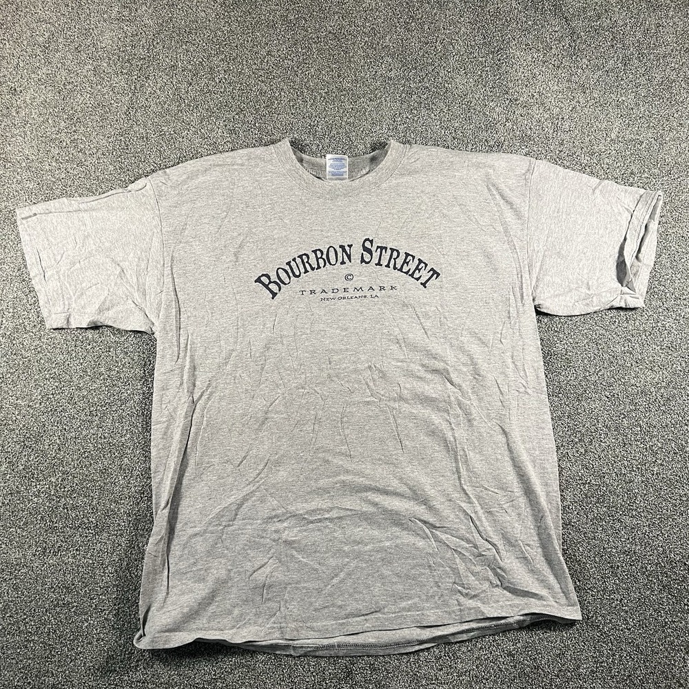 Vintage Bourbon Street New Orleans Gildan Heavyweight T Shirt Gray XL USA